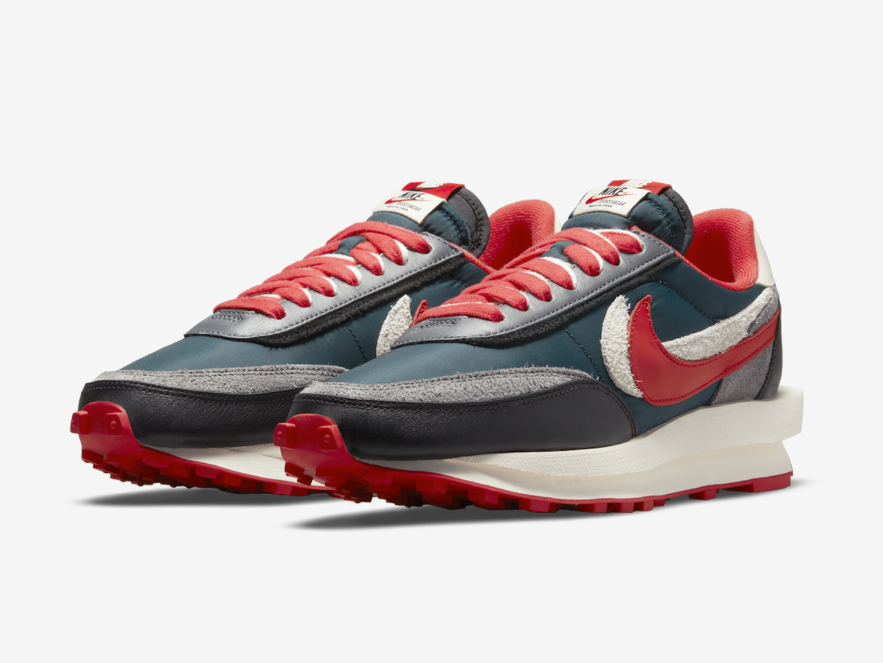 Undercover x Sacai x Nike LD Waffle Midnight Spruce University Red