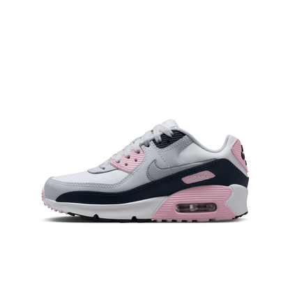 Big Kids' Nike Air Max 90 LTR "White Pink Foam Armory Navy Wolf Grey"