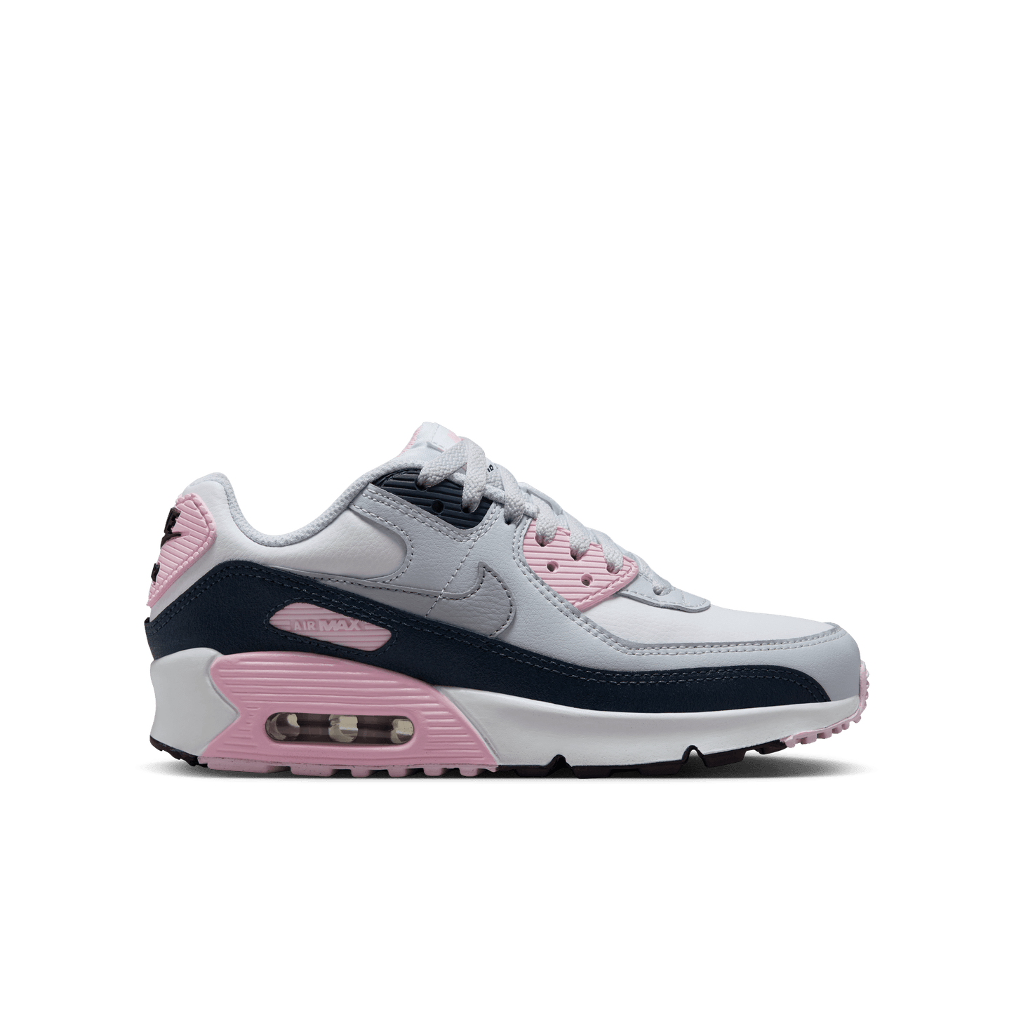 Big Kids' Nike Air Max 90 LTR "White Pink Foam Armory Navy Wolf Grey"