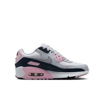 Big Kids' Nike Air Max 90 LTR "White Pink Foam Armory Navy Wolf Grey"