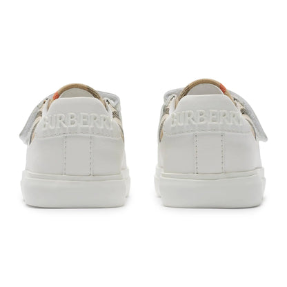 Burberry Kids Cotton and Leather Noah Strap White Trainers