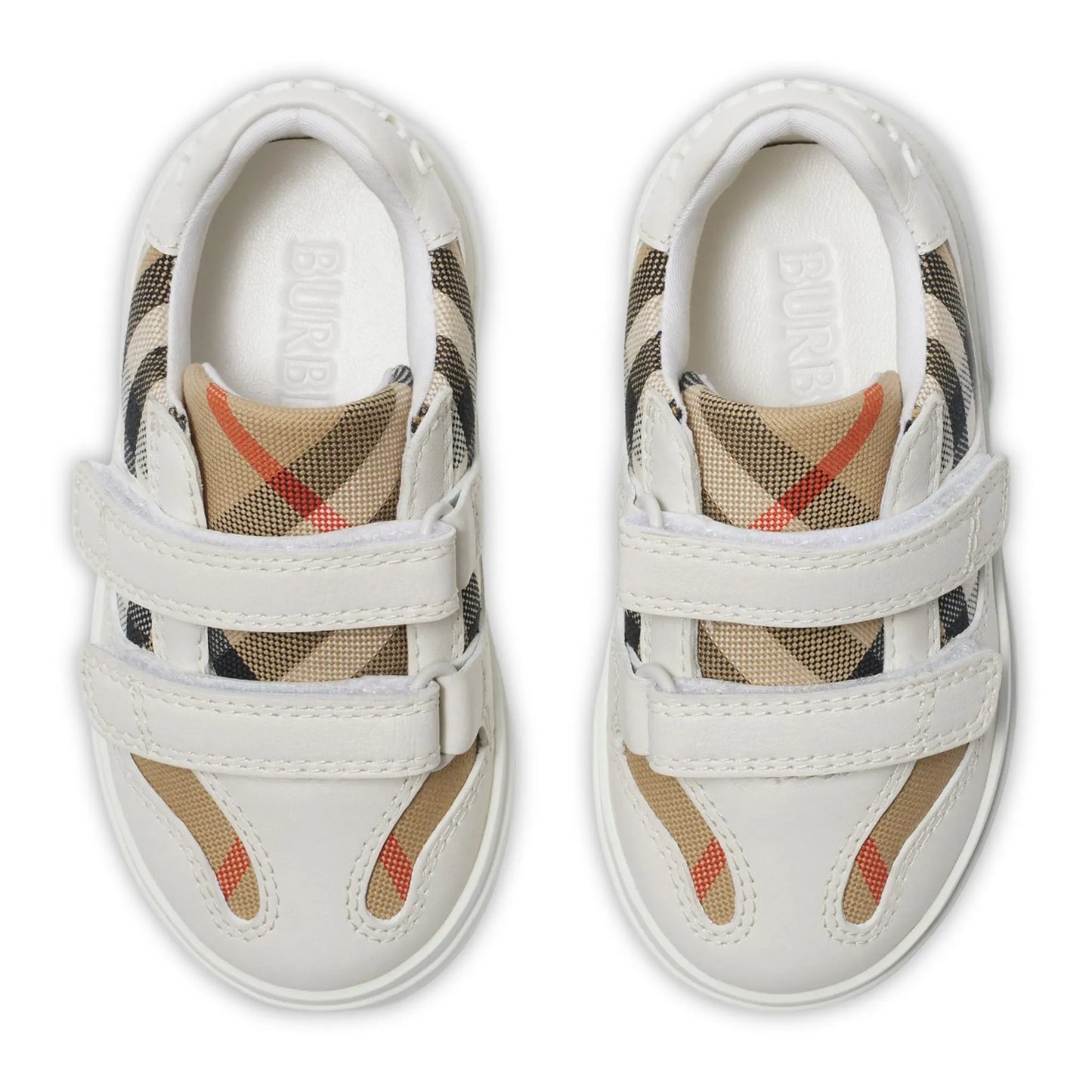 Burberry Kids Cotton and Leather Noah Strap White Trainers