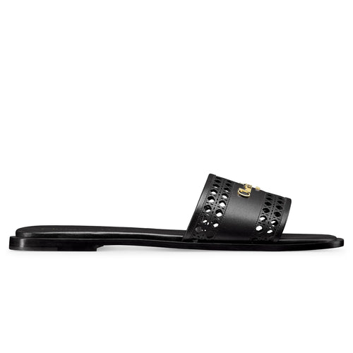 Dior D-Lane Openwork Microcannage Motif Calfskin Black Slides