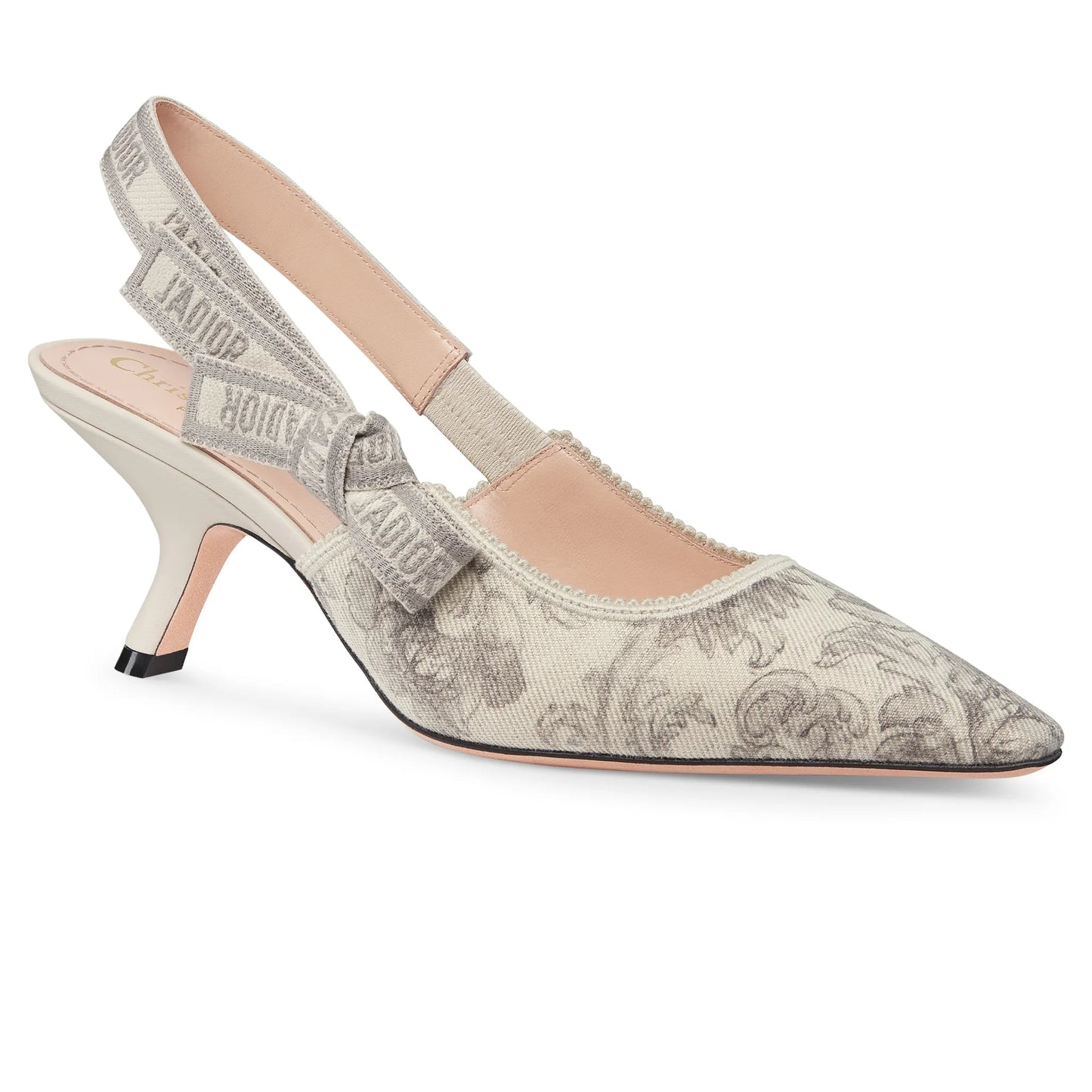 Dior J'Adior Barocco Print White Grey Slingback Pump