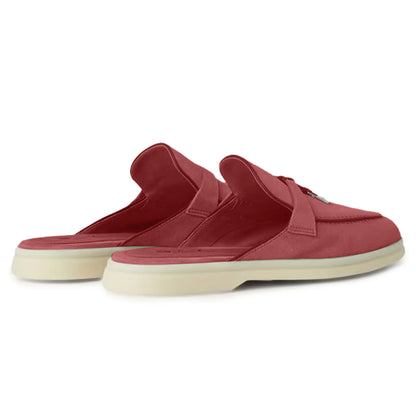 Loro Piana Babouche Summer Charms Walk Suede Red Orchid Loafers