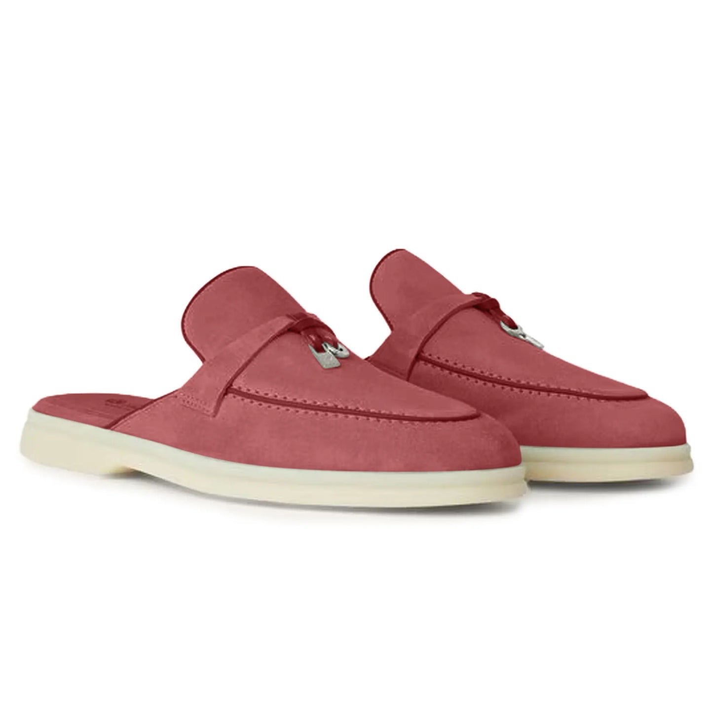 Loro Piana Babouche Summer Charms Walk Suede Red Orchid Loafers