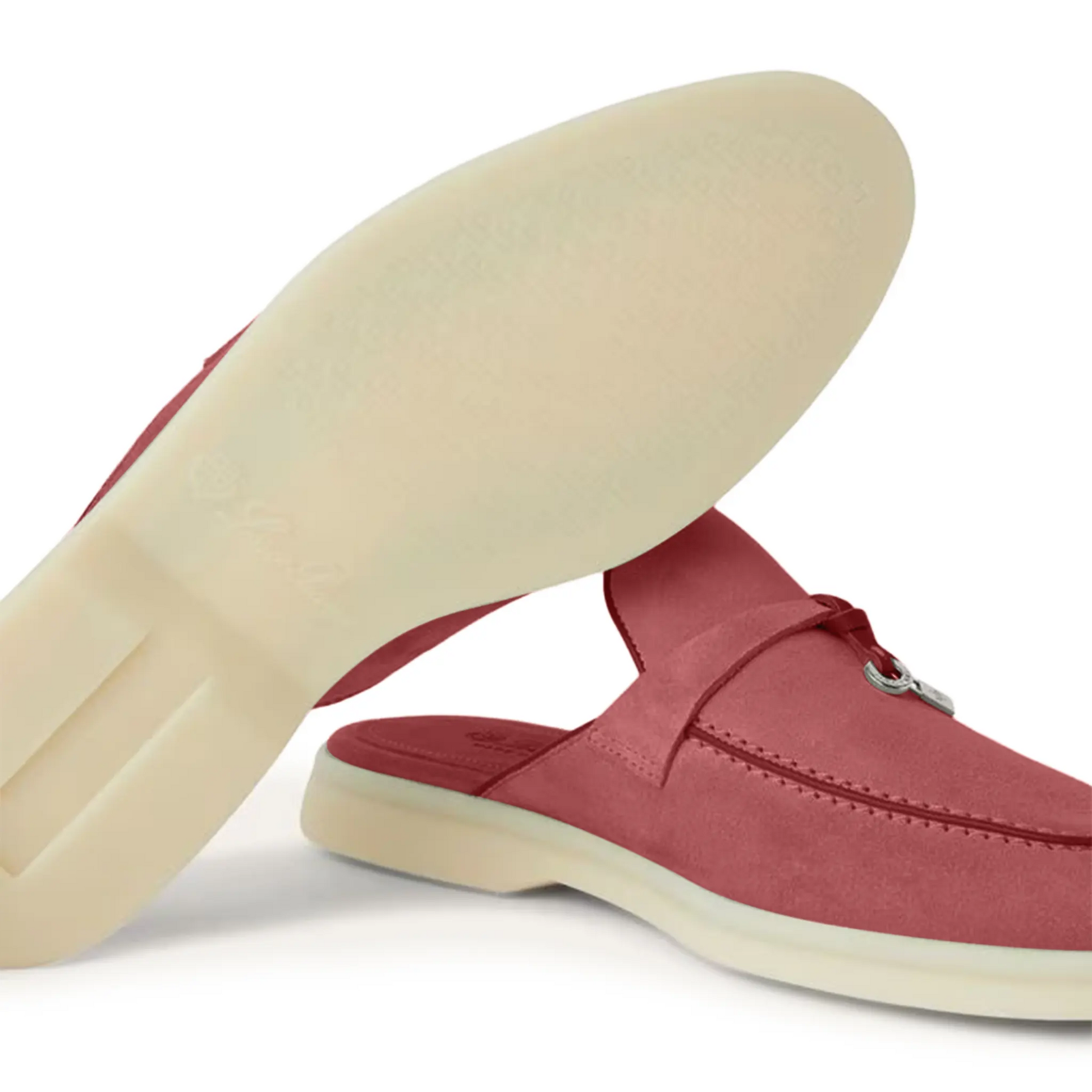 Loro Piana Babouche Summer Charms Walk Suede Red Orchid Loafers