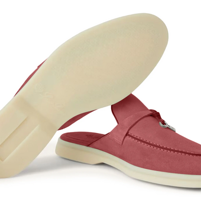 Loro Piana Babouche Summer Charms Walk Suede Red Orchid Loafers