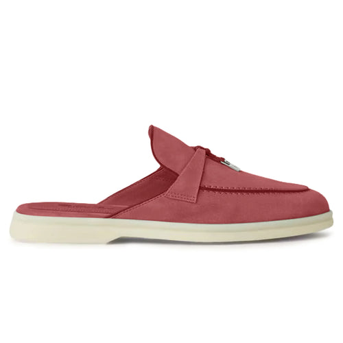 Loro Piana Babouche Summer Charms Walk Suede Red Orchid Loafers