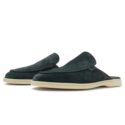 Loro Piana Babouche Walk Suede Dark Green Loafers