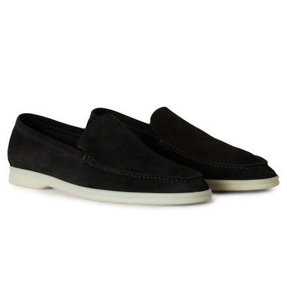 Loro Piana Summer Walk Suede Black Loafers