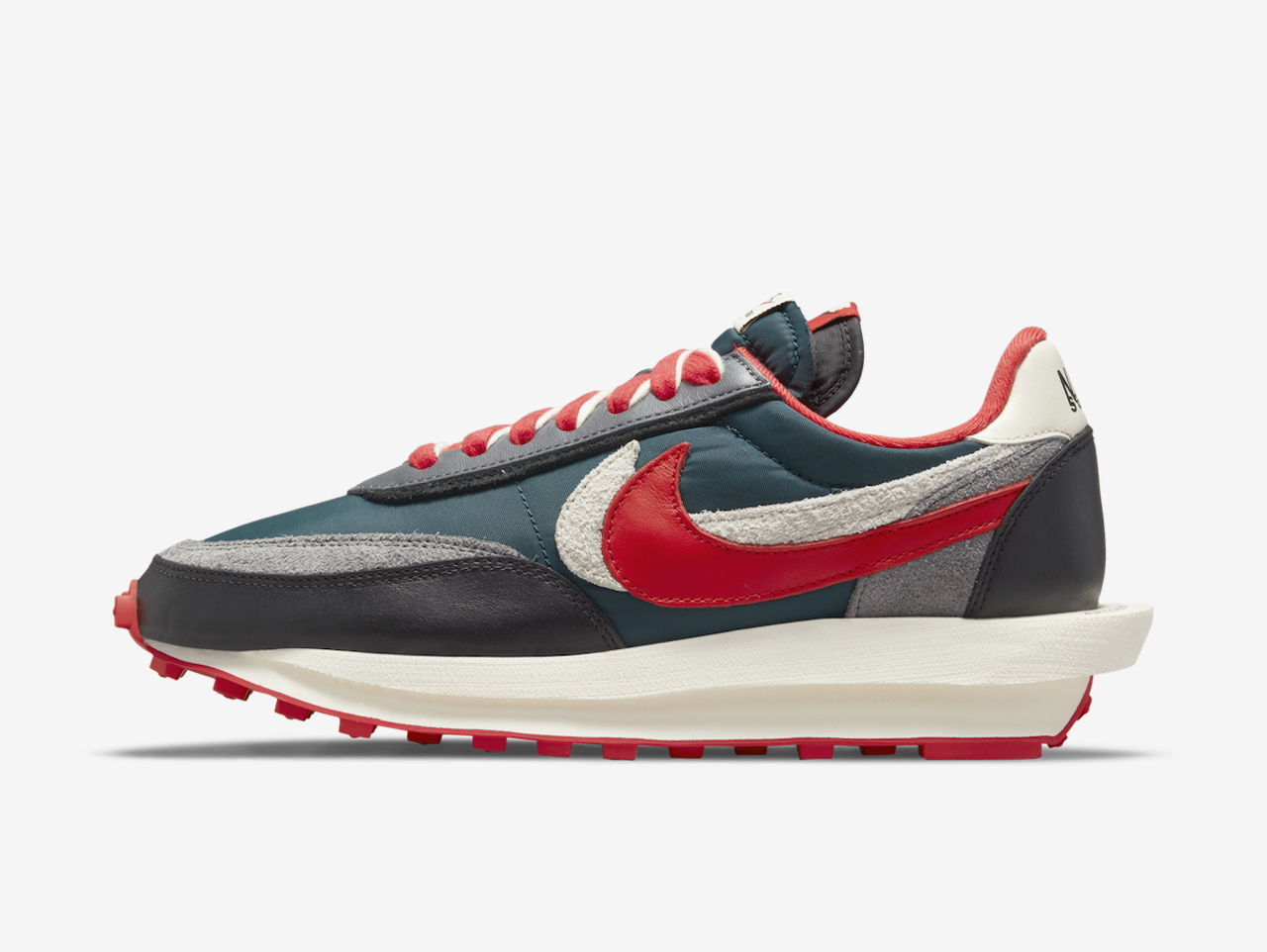 Undercover x Sacai x Nike LD Waffle Midnight Spruce University Red